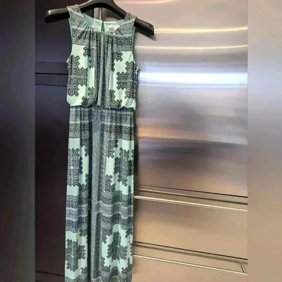 Cleo Sleeveless Green Geometric Maxi Dress - size 4 like new - Picture 1 of 5